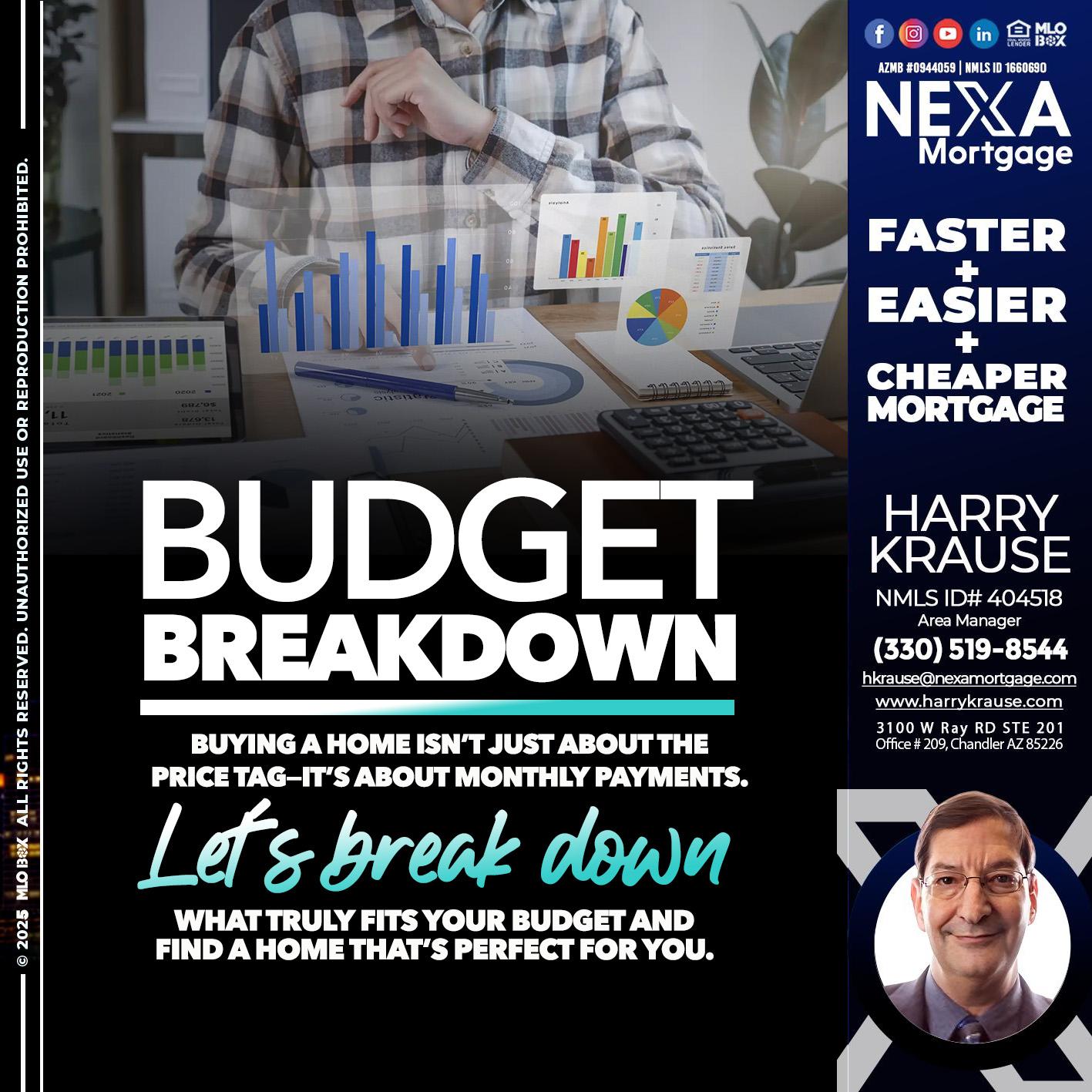 BUDGET BREAKDOWN - Harry Krause -Area Manager
