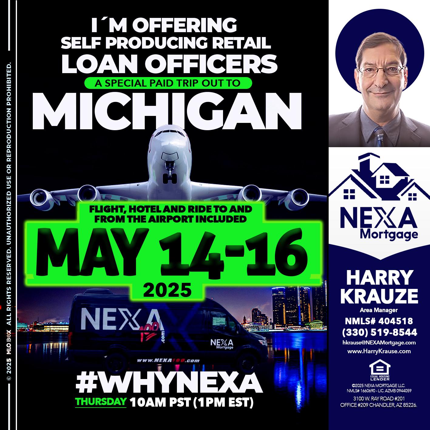 MAY 14-16 MICHIGAN TRIP - Harry Krause -Area Manager