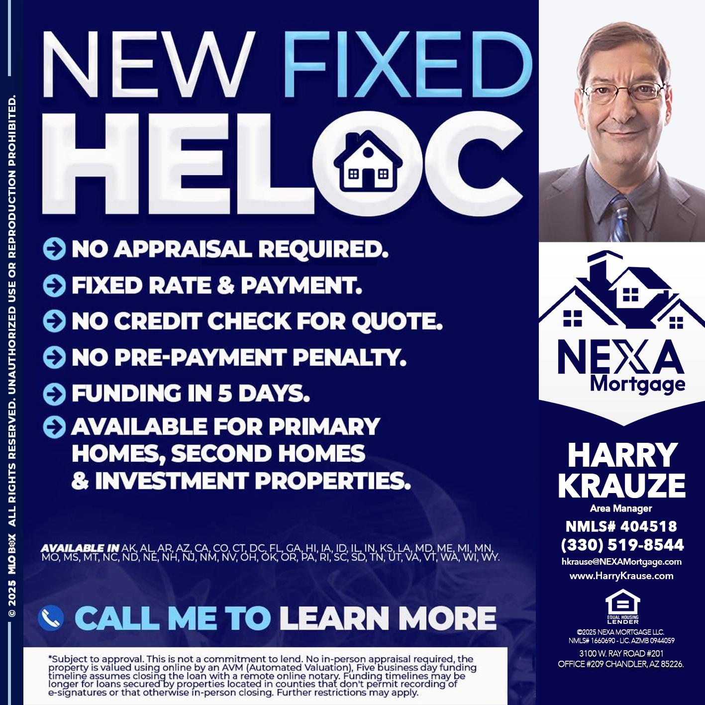 NEW FIXED HELOC - Harry Krause -Area Manager