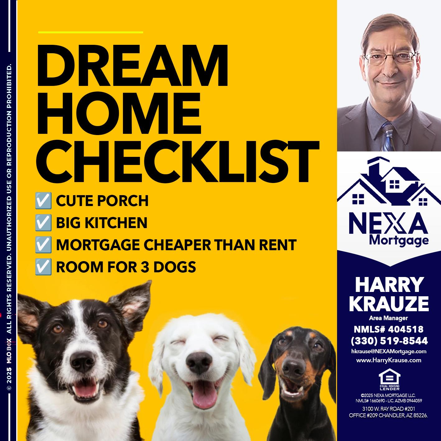 DREAM HOME CHEK LIST - Harry Krause -Area Manager