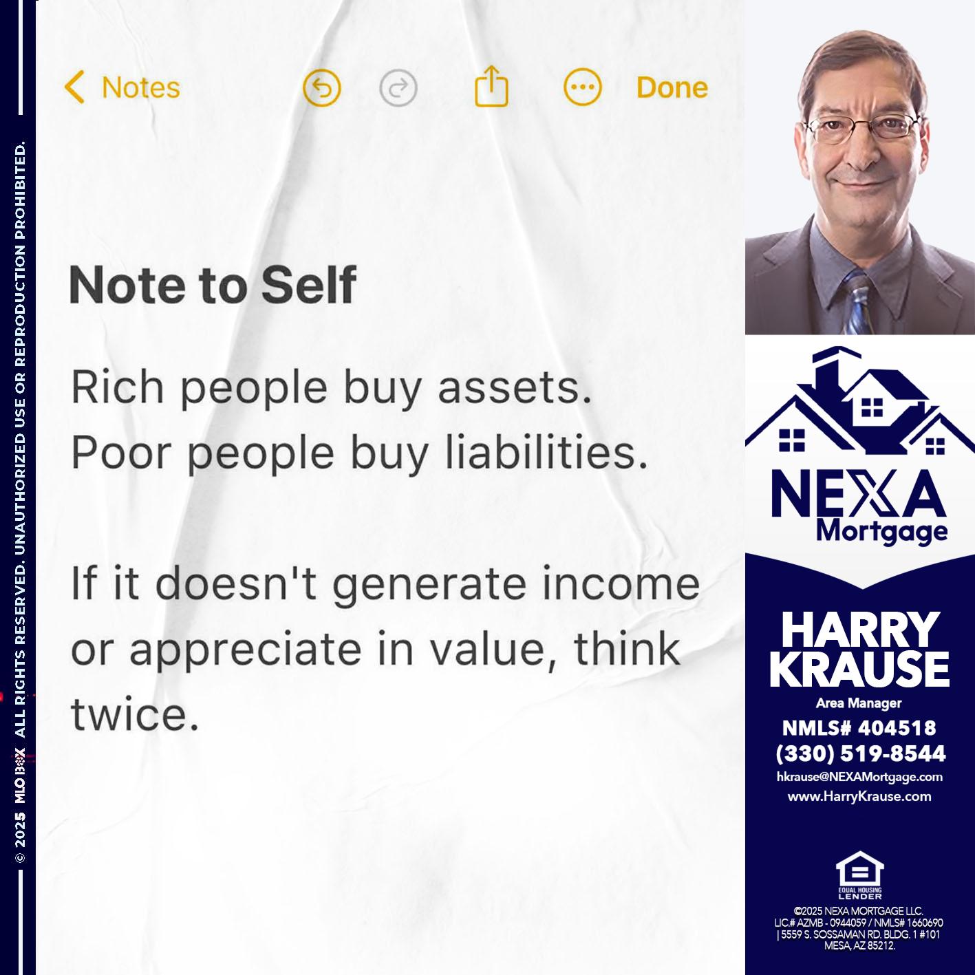 NOTE TO SELF - Harry Krause -Area Manager