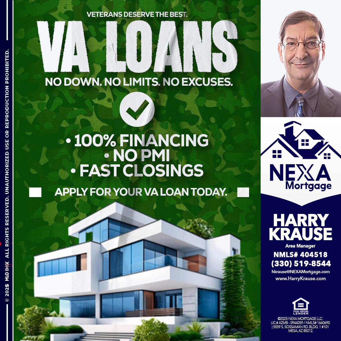 VA LOANS - Harry Krause -Area Manager