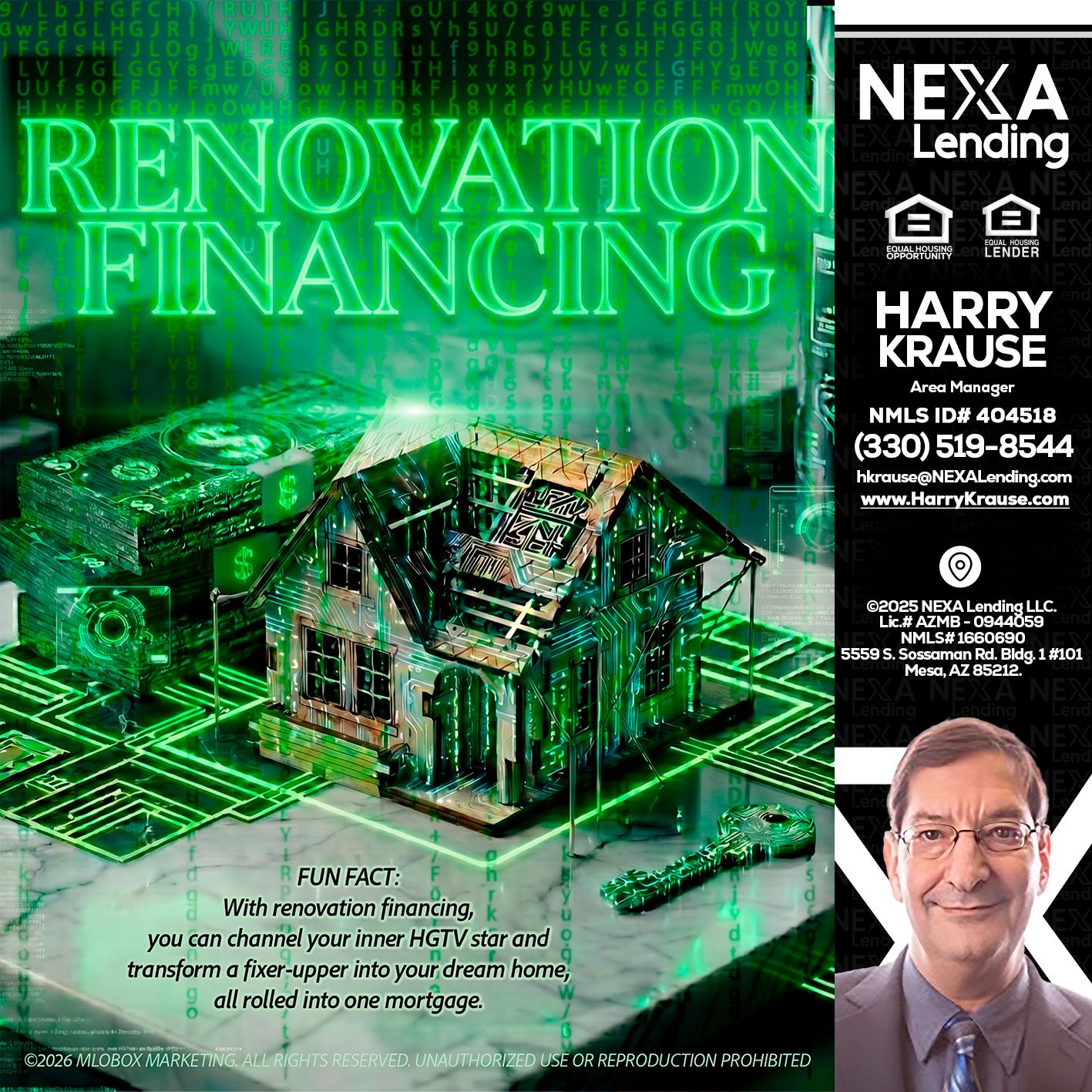 RENOVATION FINANCING - Harry Krause -Area Manager