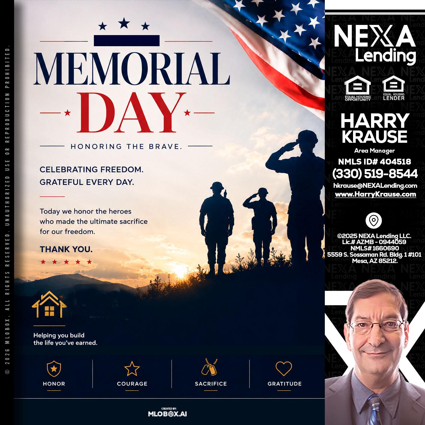 MEMORIAL DAY - Harry Krause -Area Manager