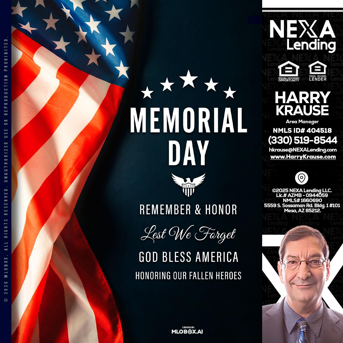 MEMORIAL DAY - Harry Krause -Area Manager