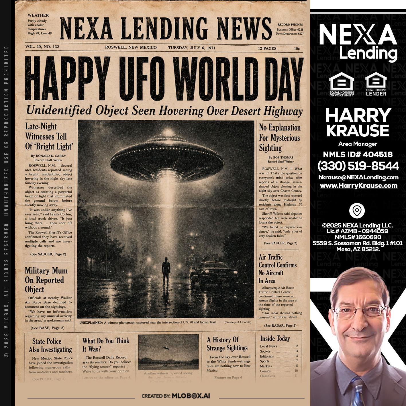 HAPPY UFO WORLD DAY - Harry Krause -Area Manager